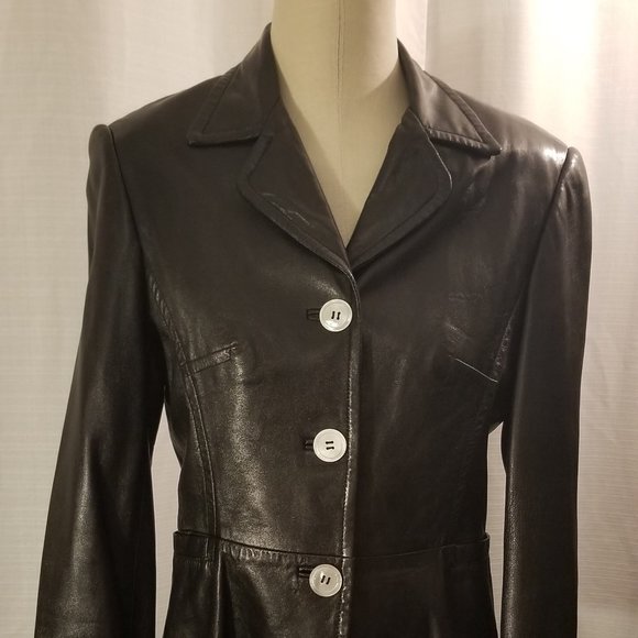 Black Leather Peplum Jacket 34 - Picture 2 of 9